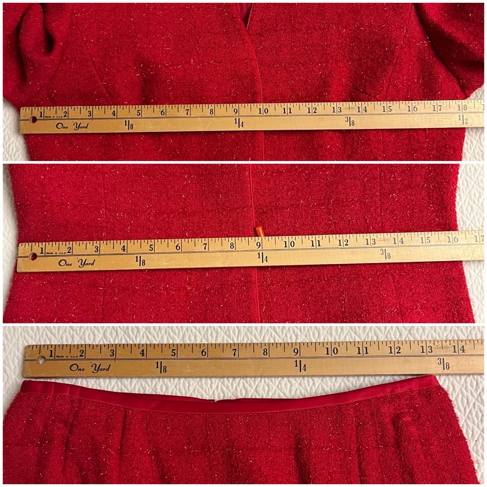 KASPER Red Sparkle Tweed Plaid Petite Skirt Suit - Picture 17 of 17